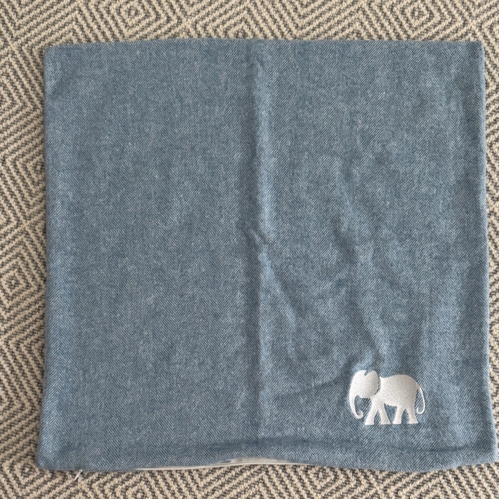 Blue Throw Pillow Cover with Elephant Design
